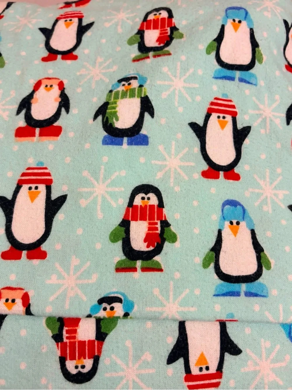 Full size Flannel Penguin Print Bedding Sheet Set flat fitted 2 cases holiday